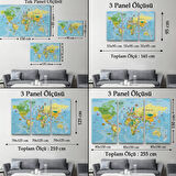 Detaylı İngilizce Dünya Haritası, Harita Dekoratif Kanvas Tablo, Duvar Dekoru 1992