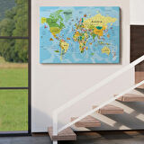 Detaylı İngilizce Dünya Haritası, Harita Dekoratif Kanvas Tablo, Duvar Dekoru 1992