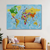 Detaylı Türkçe Dünya Haritası, Harita Dekoratif Kanvas Tablo, Duvar Dekoru 1995