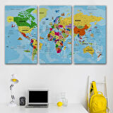 Detaylı Türkçe Dünya Haritası, Harita Dekoratif Kanvas Tablo, Duvar Dekoru 1995