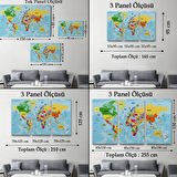 Detaylı Türkçe Dünya Haritası, Harita Dekoratif Kanvas Tablo, Duvar Dekoru 1995