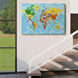 Detaylı Türkçe Dünya Haritası, Harita Dekoratif Kanvas Tablo, Duvar Dekoru 1995