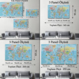 Detaylı İngilizce Dünya Haritası, Harita Dekoratif Kanvas Tablo, Duvar Dekoru 2013