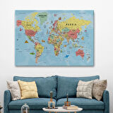 Ünlü Yerler Eğitici İngilizce Dünya Haritası Dekoratif Kanvas Tablo, Duvar Dekoru 2019