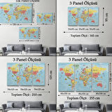 Ünlü Yerler Eğitici İngilizce Dünya Haritası Dekoratif Kanvas Tablo, Duvar Dekoru 2019