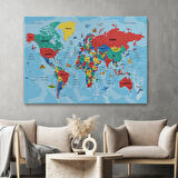 Ünlü Yerler ve Sembolleri Eğitici Türkçe Dünya Haritası Dekoratif Kanvas Tablo, Duvar Dekoru 2020