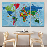 Detaylı İngilizce Dünya Haritası, Harita Dekoratif Kanvas Tablo, Duvar Dekoru 2037