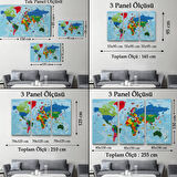 Detaylı İngilizce Dünya Haritası, Harita Dekoratif Kanvas Tablo, Duvar Dekoru 2037