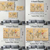 Detaylı Ahşap Görünümlü İngilizce Dünya Haritası Dekoratif Kanvas Tablo, Duvar Dekoru 2083