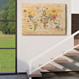 Detaylı Ahşap Görünümlü İngilizce Dünya Haritası Dekoratif Kanvas Tablo, Duvar Dekoru 2083