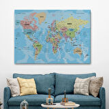 Okyanuslu Detaylı Eğitici Türkçe Dünya Haritası Dekoratif Kanvas Tablo, Duvar Dekoru 2160