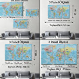 Okyanuslu Detaylı Eğitici Türkçe Dünya Haritası Dekoratif Kanvas Tablo, Duvar Dekoru 2160