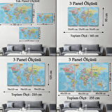 Detaylı Okyanuslu İngilizce Dünya Haritası, Harita Dekoratif Kanvas Tablo, Duvar Dekoru 2161