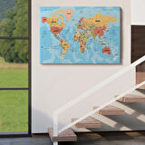 Detaylı Okyanuslu İngilizce Dünya Haritası, Harita Dekoratif Kanvas Tablo, Duvar Dekoru 2162