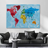 Detaylı Okyanuslu İngilizce Dünya Haritası, Harita Dekoratif Kanvas Tablo, Duvar Dekoru 2181