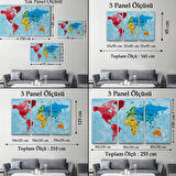 Detaylı Okyanuslu İngilizce Dünya Haritası, Harita Dekoratif Kanvas Tablo, Duvar Dekoru 2181