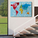Detaylı Okyanuslu İngilizce Dünya Haritası, Harita Dekoratif Kanvas Tablo, Duvar Dekoru 2181