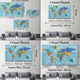 Detaylı Okyanuslu İngilizce Dünya Haritası, Harita Dekoratif Kanvas Tablo, Duvar Dekoru 2188