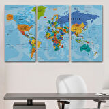Detaylı Okyanuslu İngilizce Dünya Haritası, Harita Dekoratif Kanvas Tablo, Duvar Dekoru 2189