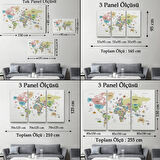 Ülke Başkent Sembollü Eğitici İngilizce Dünya Haritası Dekoratif Kanvas Tablo, Duvar Dekoru 2307