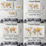 Ülke Başkent Sembollü Eğitici İngilizce Dünya Haritası Dekoratif Kanvas Tablo, Duvar Dekoru 2309