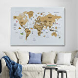 Ülke Başkent Sembollü Eğitici Türkçe Dünya Haritası Dekoratif Kanvas Tablo, Duvar Dekoru 2322