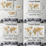Ülke Başkent Sembollü Eğitici Türkçe Dünya Haritası Dekoratif Kanvas Tablo, Duvar Dekoru 2322