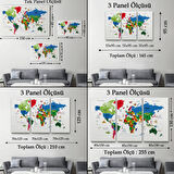 Ülke Başkent Sembollü Eğitici Türkçe Dünya Haritası Dekoratif Kanvas Tablo, Duvar Dekoru 2330