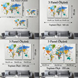 Ülke Başkent Sembollü Eğitici İngilizce Dünya Haritası Dekoratif Kanvas Tablo, Duvar Dekoru 2335