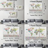 Ülke Bayraklı Eğitici İngilizce Dünya Haritası, Harita Dekoratif Kanvas Tablo, Duvar Dekoru 2385