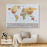 Ülke Bayraklı Eğitici İngilizce Dünya Haritası, Harita Dekoratif Kanvas Tablo, Duvar Dekoru 2387