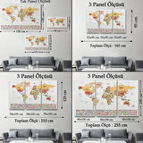 Ülke Bayraklı Eğitici İngilizce Dünya Haritası, Harita Dekoratif Kanvas Tablo, Duvar Dekoru 2387