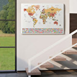 Ülke Bayraklı Eğitici İngilizce Dünya Haritası, Harita Dekoratif Kanvas Tablo, Duvar Dekoru 2387