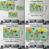 Okyanus Detaylı Eğitici Öğretici Türkçe Dünya Haritası Dekoratif Kanvas Tablo, Duvar Dekoru 2502