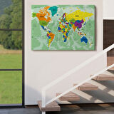 Okyanus Detaylı Eğitici Öğretici Türkçe Dünya Haritası Dekoratif Kanvas Tablo, Duvar Dekoru 2502