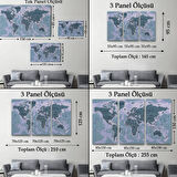 Detaylı ve Okyanuslu Eğitici İngilizce Dünya Haritası Dekoratif Kanvas Tablo, Duvar Dekoru 2513