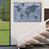 Detaylı ve Okyanuslu Eğitici İngilizce Dünya Haritası Dekoratif Kanvas Tablo, Duvar Dekoru 2513