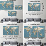 Okyanus Detay Eğitici Öğretici İngilizce Dünya Haritası Dekoratif Kanvas Tablo, Duvar Dekoru 2523