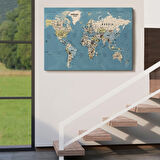 Okyanus Detay Eğitici Öğretici İngilizce Dünya Haritası Dekoratif Kanvas Tablo, Duvar Dekoru 2523