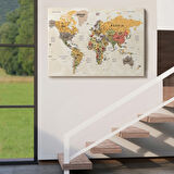 Detaylı ve Okyanuslu Eğitici İngilizce Dünya Haritası Dekoratif Kanvas Tablo, Duvar Dekoru 2525
