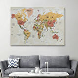 Okyanuslu Detaylı Eğitici İngilizce Dünya Haritası Dekoratif Kanvas Tablo, Duvar Dekoru 2531