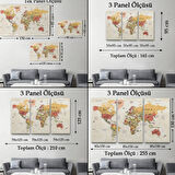 Okyanuslu Detaylı Eğitici İngilizce Dünya Haritası Dekoratif Kanvas Tablo, Duvar Dekoru 2531