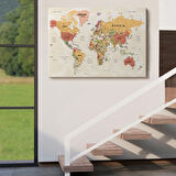 Okyanuslu Detaylı Eğitici İngilizce Dünya Haritası Dekoratif Kanvas Tablo, Duvar Dekoru 2531