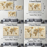 Detaylı ve Okyanuslu Eğitici Türkçe Dünya Haritası Dekoratif Kanvas Tablo, Duvar Dekoru 2544