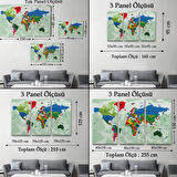 Detaylı ve Okyanuslu Eğitici İngilizce Dünya Haritası Dekoratif Kanvas Tablo, Duvar Dekoru 2553