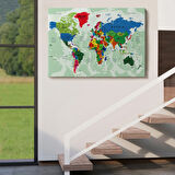 Detaylı ve Okyanuslu Eğitici İngilizce Dünya Haritası Dekoratif Kanvas Tablo, Duvar Dekoru 2553