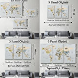 Detaylı Ülke Başkentli Eğitici İngilizce Dünya Haritası Dekoratif Kanvas Tablo, Duvar Dekoru 2597