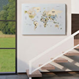 Detaylı Ülke Başkentli Eğitici İngilizce Dünya Haritası Dekoratif Kanvas Tablo, Duvar Dekoru 2597