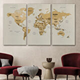 Detaylı Ülke Başkentli Eğitici İngilizce Dünya Haritası Dekoratif Kanvas Tablo, Duvar Dekoru 2619