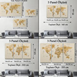 Detaylı Ülke Başkentli Eğitici İngilizce Dünya Haritası Dekoratif Kanvas Tablo, Duvar Dekoru 2619
